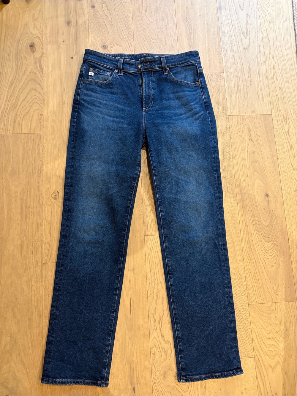 Ag Adriano Goldschmied Women’s Straight-Leg Jeans in Dark Blue Denim